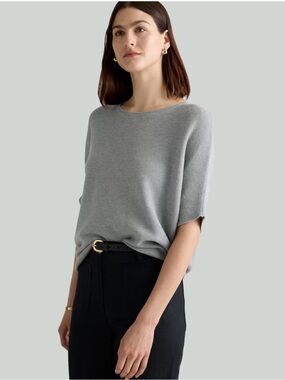 Quince Short Sleeve Cotton-cashmere Dolman Sweater Knit Top